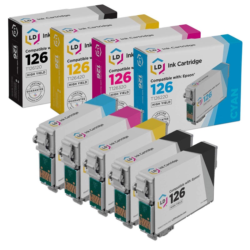LD Remanufactured Replacement for Epson 126 Ink Cartridge (2 Black, 1 Cyan, 1 Magenta, 1 Yellow, 5-Pack) Compatible with Stylus NX330 NX430 Workforce 60 630 645 845 WF-7520 WF-3530 7510 3540 and More - Image 1